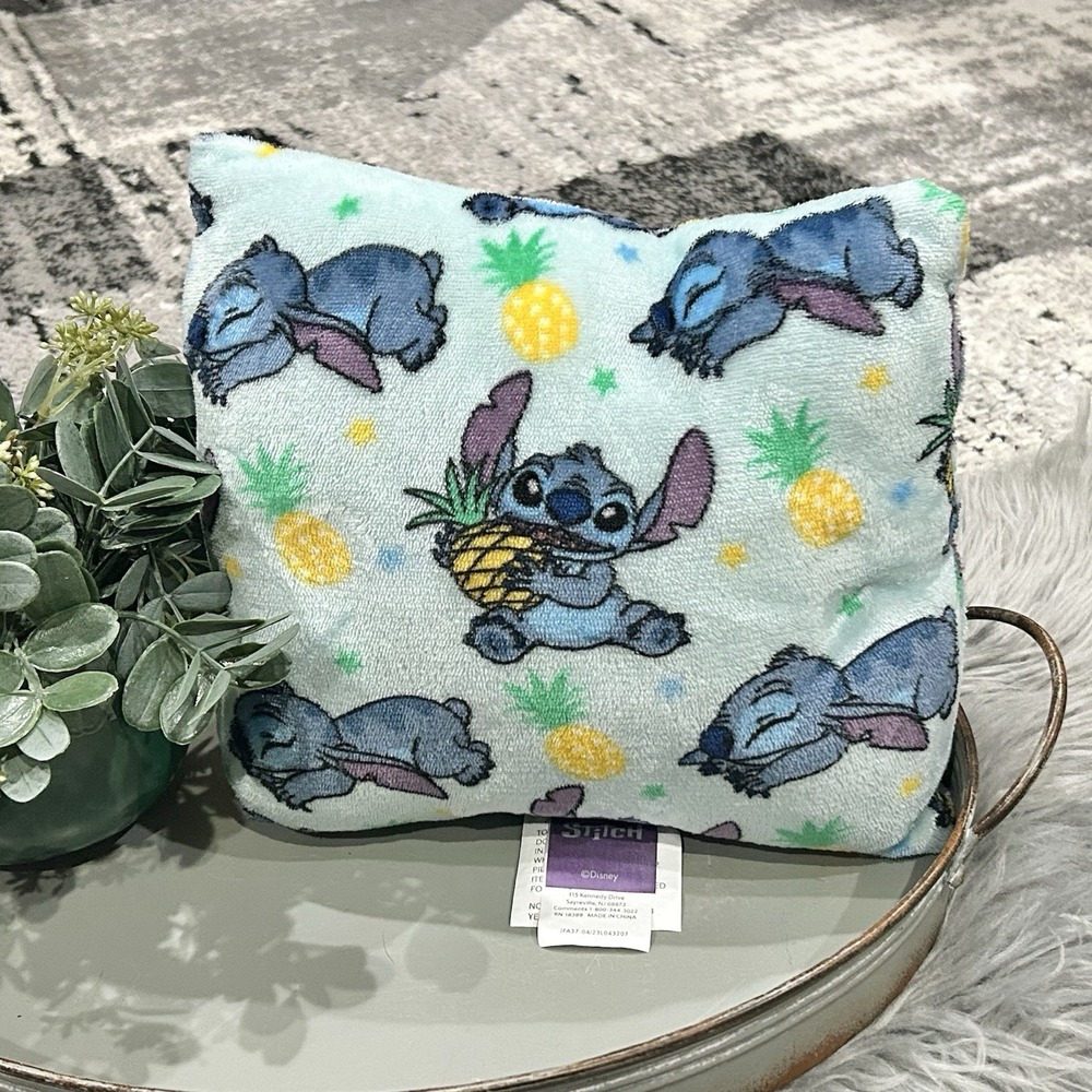 Disney Stitch Tropical Styled Blue Fleece Throw Pillow 10"x10"